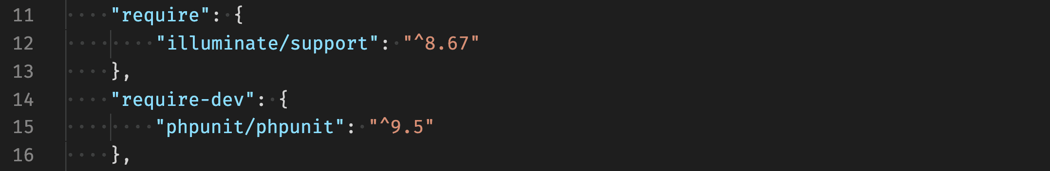 code block require illuminate and phpunit